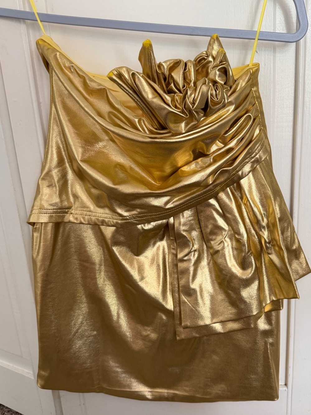 Metallic Gold Draped Mini Skirt with Ruched Detail